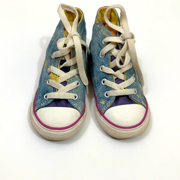 Converse Party Hi Moody Purple Hi-Top Denim Paint Splatter Tulle Tennis Shoes - Picture 2 of 10